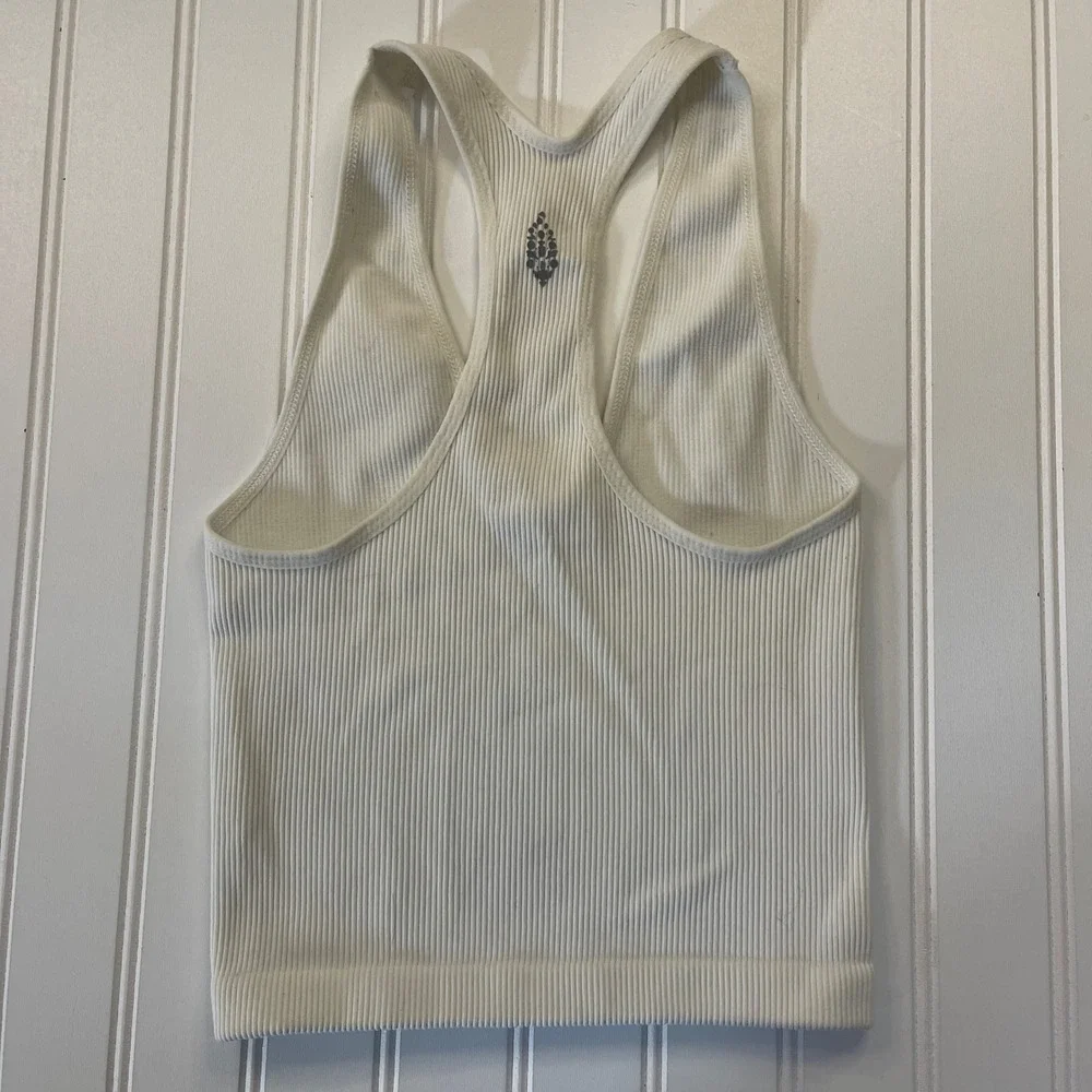 Free People FP Movement Free Throw Crop Top Tank White Ribbed V-Neck Small